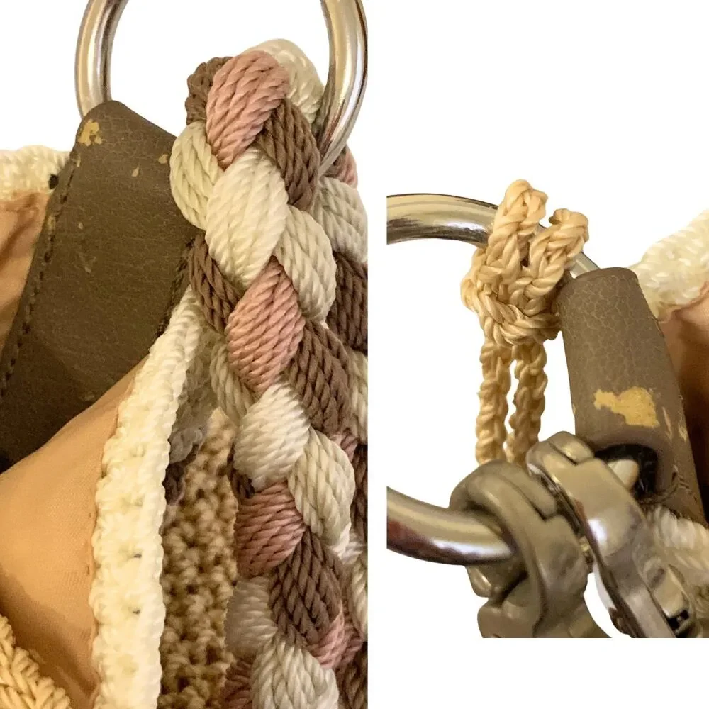 The Sak Woven Crochet Shoulder / Crossbody Bag Tan & Pink Braided Strap